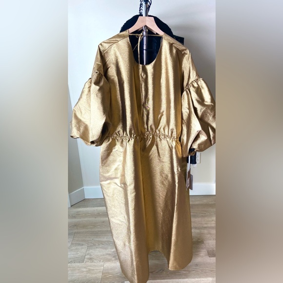 🔖 KIKA VARGAS x Target Women's Puff Sleeve Scallop Back Midi Dress - Gold - Picture 14 of 15